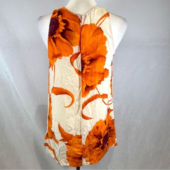 Beautiful 100% silk white and burnt orange floral pleated halter top size small - Picture 3 of 6